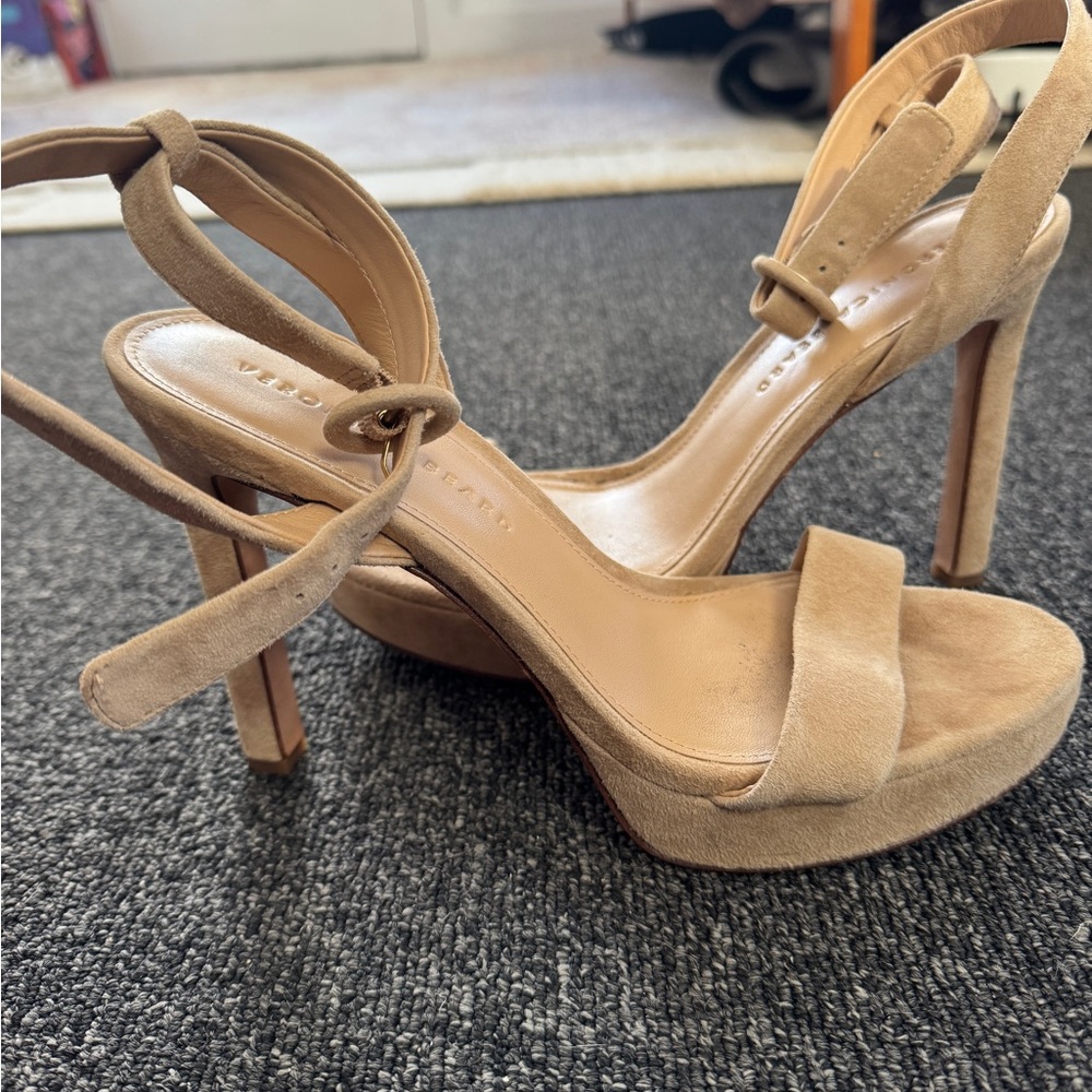 Veronica Beard Darcelle Suede Platform Ankle-Wrap Heeled Sandals Size 7.5 - Picture 2 of 9